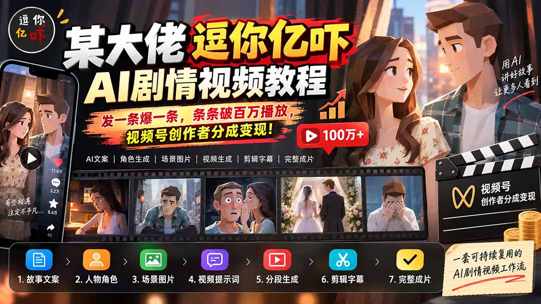某大佬逗你亿吓AI低模剧情视频制作教程：发一条爆一条，条条破百万播放，利用视频号创作者分成变现!-智点网