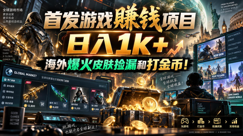 首发游戏賺钱项目，日入1k+，海外爆火皮肤捡漏和打金币！【揭秘】-智点网