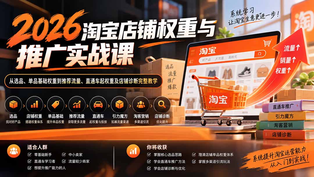 2026淘宝店铺权重与推广实战课：从选品、单品基础权重到推荐流量、直通车起权重及店铺诊断完整教学-智点网