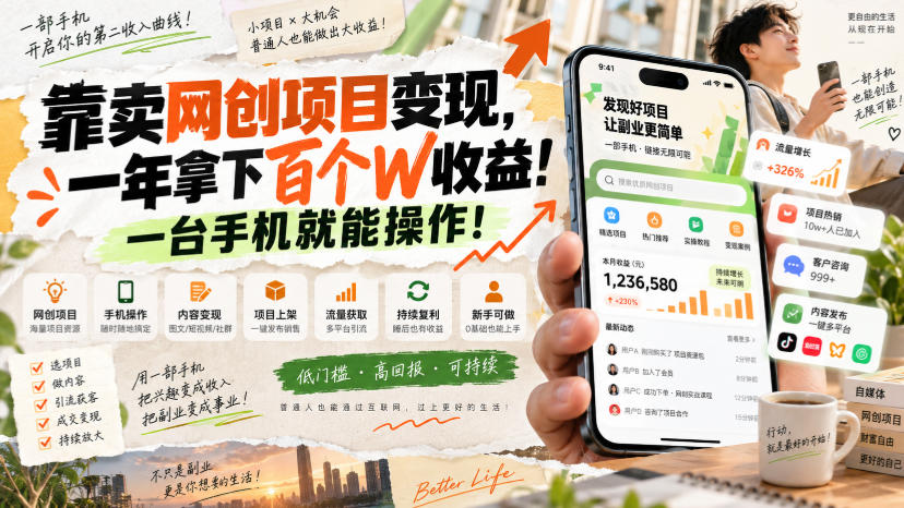 网创小程序虚拟资料变现，一年拿下百万收益，一部手机就可以做，0成本变现副业！-智点网
