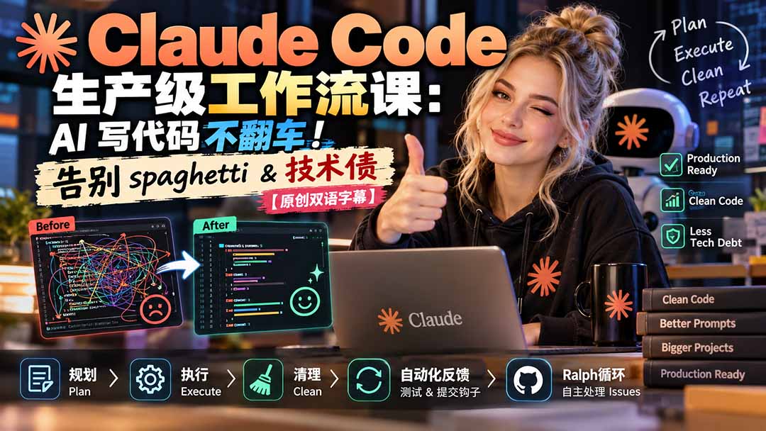 Claude Code 生产级工作流课：AI 写代码不翻车！告别 spaghetti & 技术债【原创双语字幕】-智点网