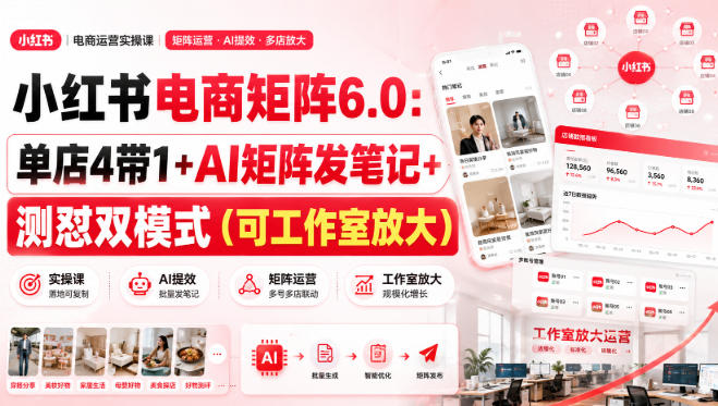小红书电商矩阵6.0：单店4带1+AI矩阵发笔记+测怼双模式(可工作室放大)-智点网