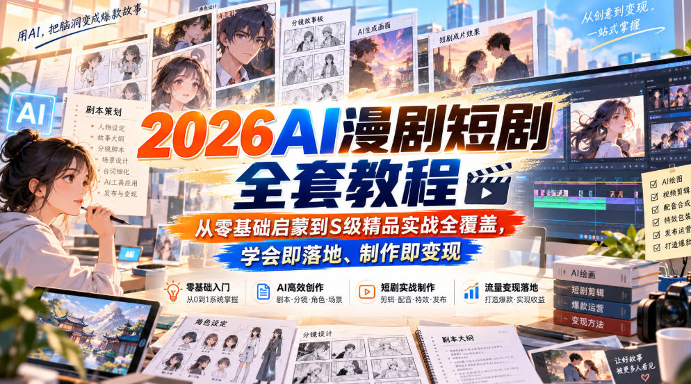 2026AI漫剧短剧全套教程，从零基础启蒙到S级精品实战全覆盖，学会即落地、制作即变现-智点网