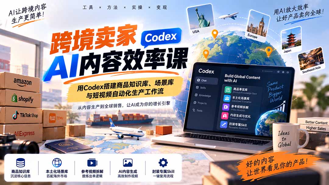跨境卖家AI内容效率课：用Codex搭建商品知识库、场景库与短视频自动化生产工作流-智点网