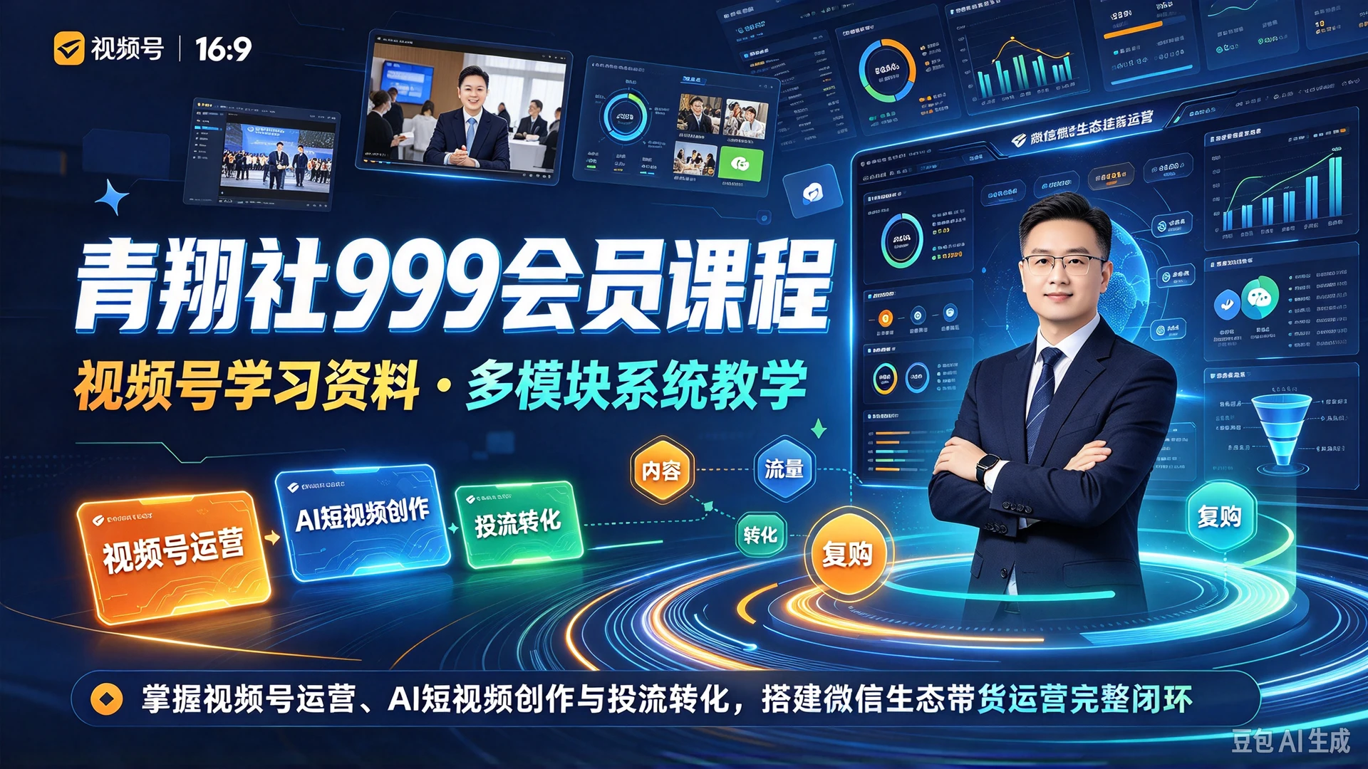【精】青翔社999会员课程视频号学习资料，多模块系统教学，掌握视频号运营、AI短视频创作与投流转化，搭建微信生态带货运营完整闭环-智点网