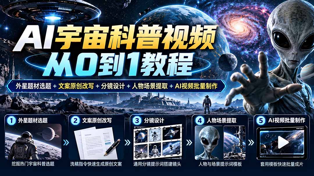 AI宇宙科普视频从0到1教程|外星题材选题+文案原创改写+分镜设计+人物场景提取+AI视频批量制作-智点网