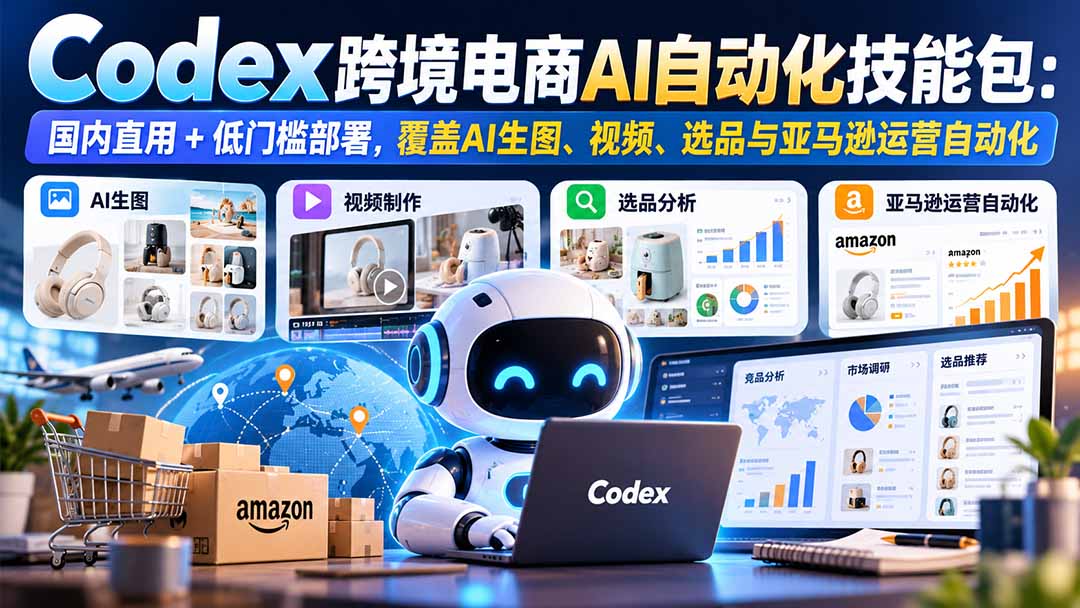 【无水印】Codex跨境电商AI自动化技能包：国内直用+低门槛部署，覆盖AI生图、视频、选品与亚马逊运营自动化-智点网