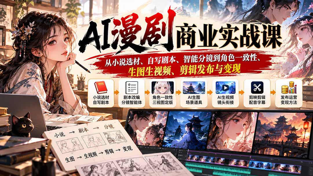 AI漫剧商业实战课:从小说选材、自写剧本、智能分镜到角色一致性、生图生视频、剪辑发布与变现-智点网