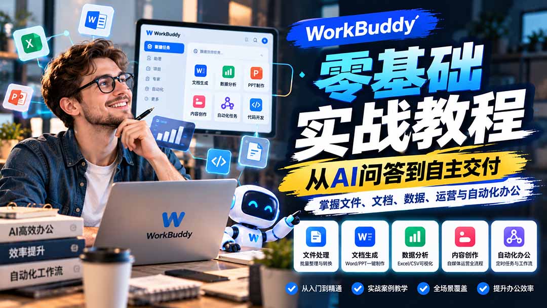 WorkBuddy零基础实战教程：从AI问答到自主交付，掌握文件、文档、数据、运营与自动化办公-智点网