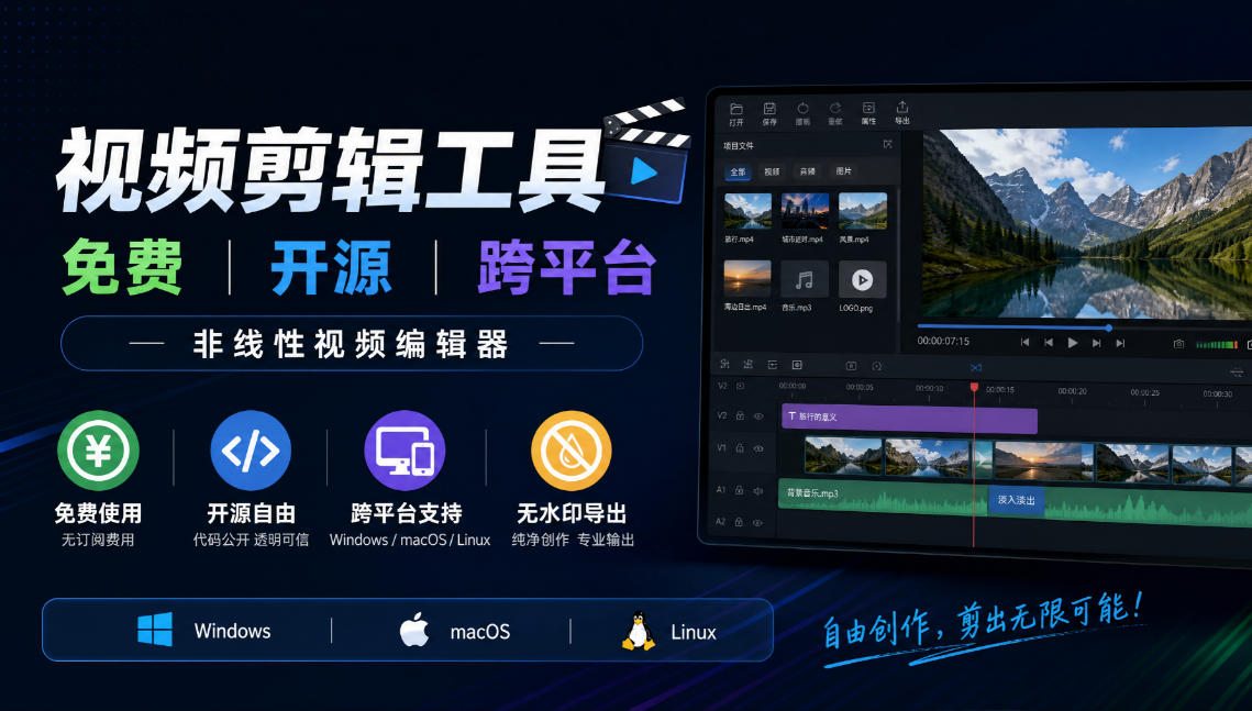 视频剪辑工具，免费、开源、跨平台，非线性视频编辑器，支持Windows、macOS、Linux，无水印、无订阅费用-智点网