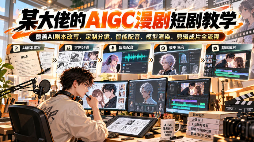 某大佬的AIGC漫剧短剧教学,覆盖AI剧本改写、定制分镜、智能配音、模型渲染、剪辑成片全流程-智点网