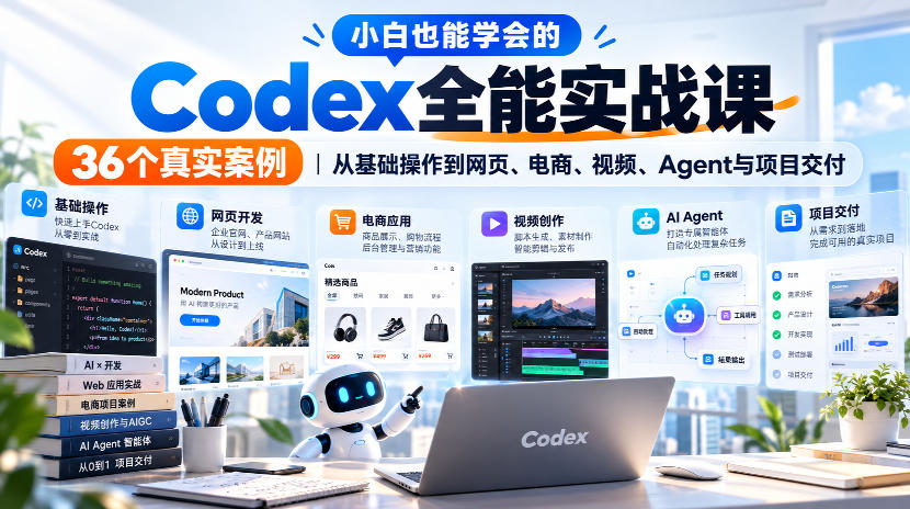 小白也能学会的Codex全能实战课｜36个真实案例，从基础操作到网页、电商、视频、Agent与项目交付-智点网
