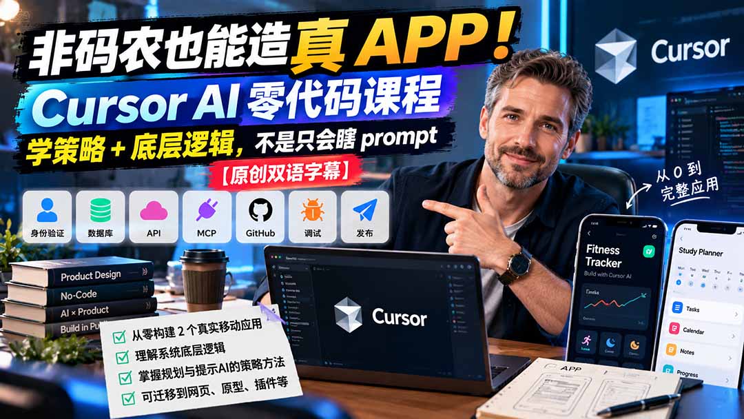 非码农也能造真 APP！Cursor AI 零代码课程：学策略 + 底层逻辑，不是只会瞎 prompt【原创双语字幕】-智点网