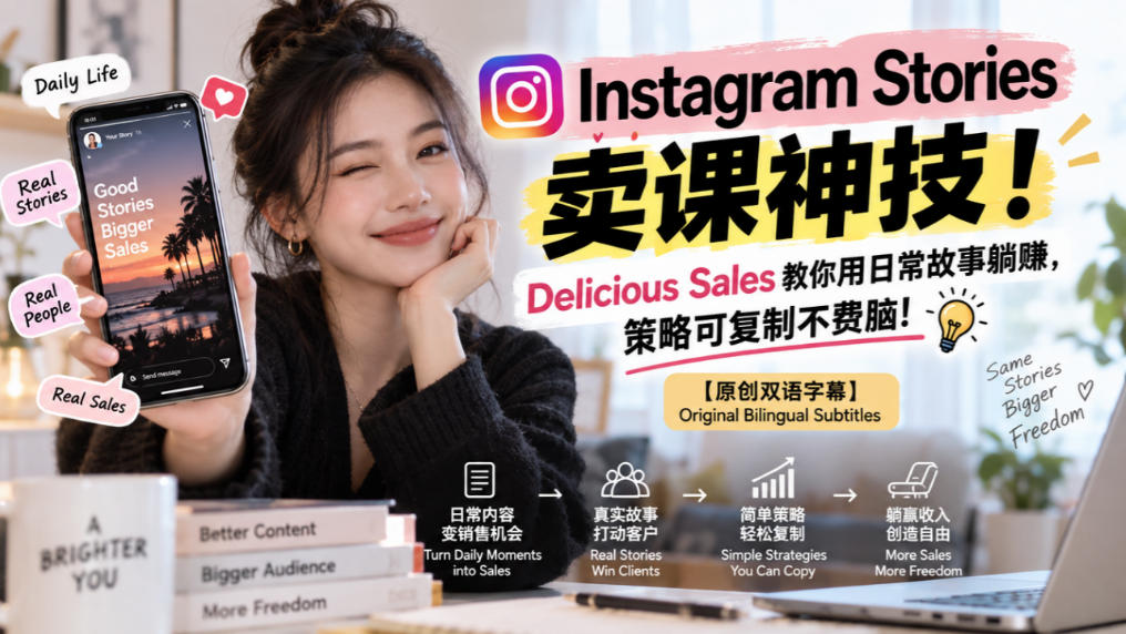 Instagram Stories卖课神技！Delicious Sales教你用日常故事躺賺，策略可复制不费脑！【原创双语字幕】-智点网