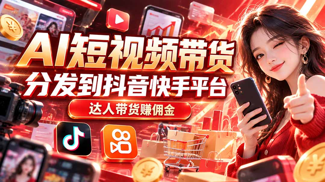 【AI短视频带货】分发到抖音快手平台，达人带货赚佣金-智点网