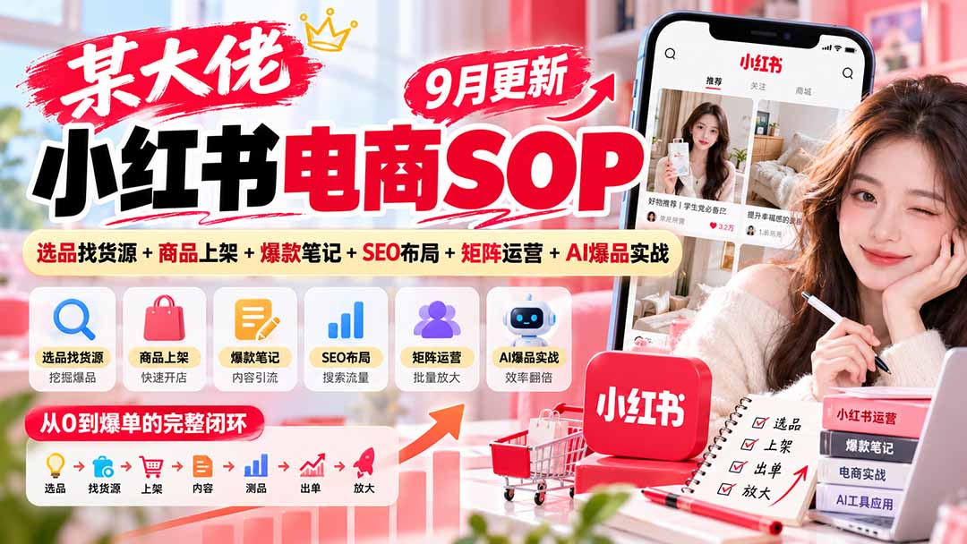 某大佬小红书电商SOP｜9月更新：选品找货源+商品上架+爆款笔记+SEO布局+矩阵运营+AI爆品实战-智点网