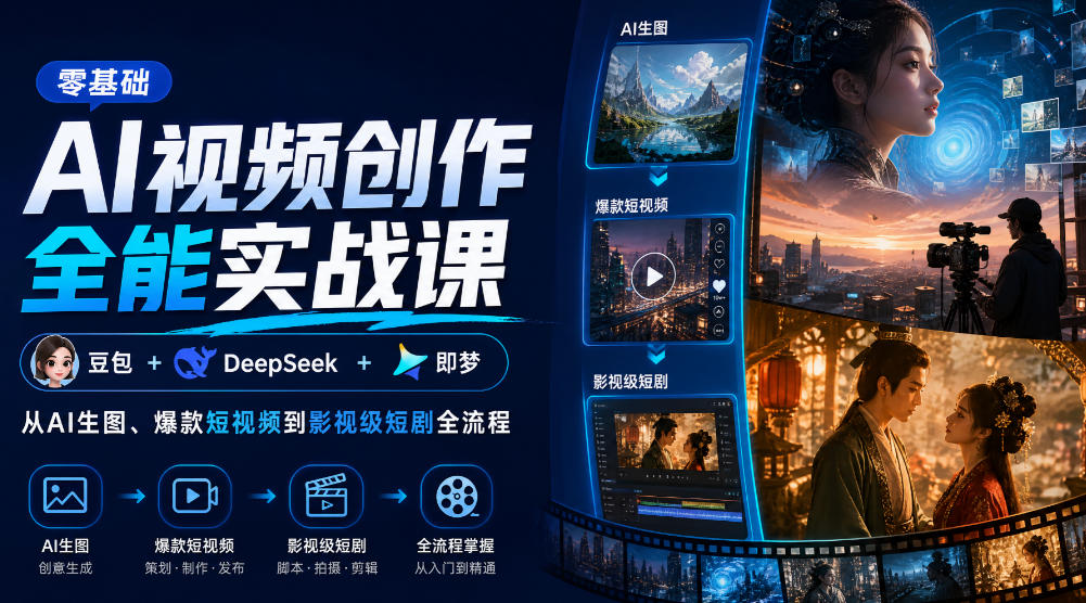 零基础AI视频创作全能实战课｜豆包+DeepSeek+即梦，从AI生图、爆款短视频到影视级短剧全流程-智点网
