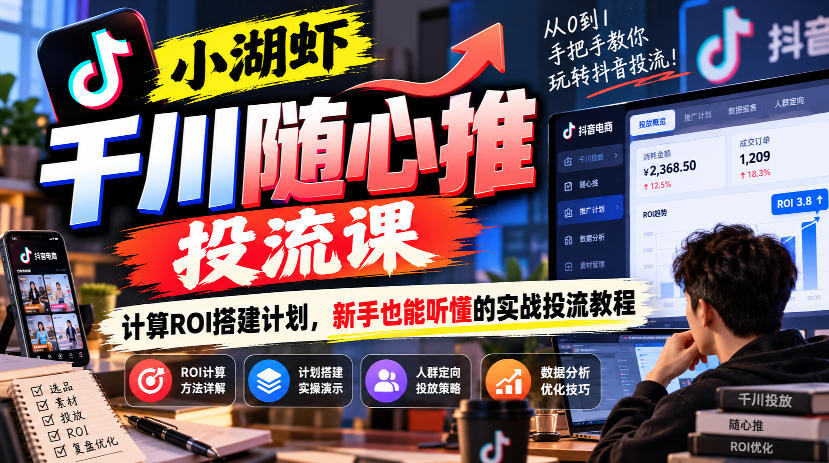 小湖虾千川随心推投流课，计算ROI搭建计划，新手也能听懂的实战投流教程-智点网