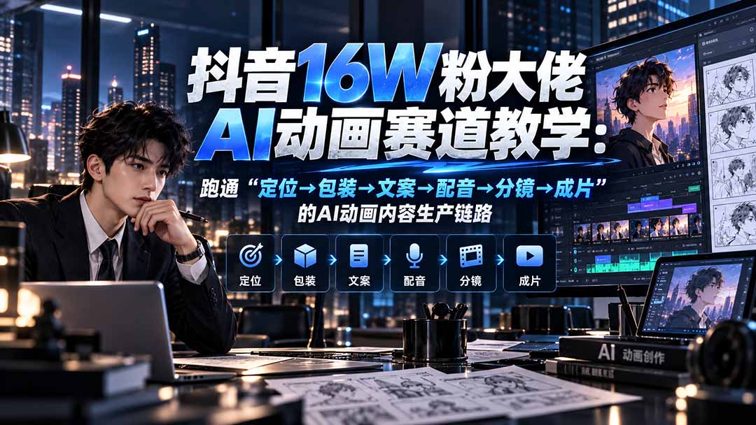 抖音16W粉大佬规则门禁AI动画赛道教学：跑通“定位→包装→文案→配音→分镜→成片”的AI动画内容生产链路-智点网
