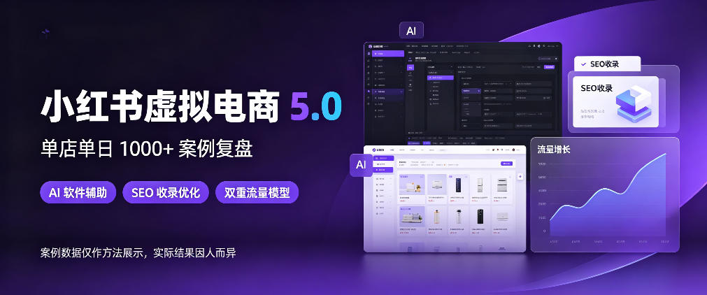 小红书虚拟电商5.0，单店单日1000+，AI软件+SEO收录，双重流量稳定出单【揭秘】-智点网