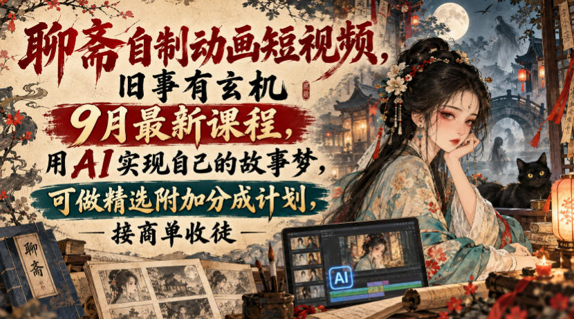聊斋自制动画短视频，旧事有玄机9月最新课程，用AI实现自己的故事梦，可做精选附加分成计划，接商单收徒-智点网