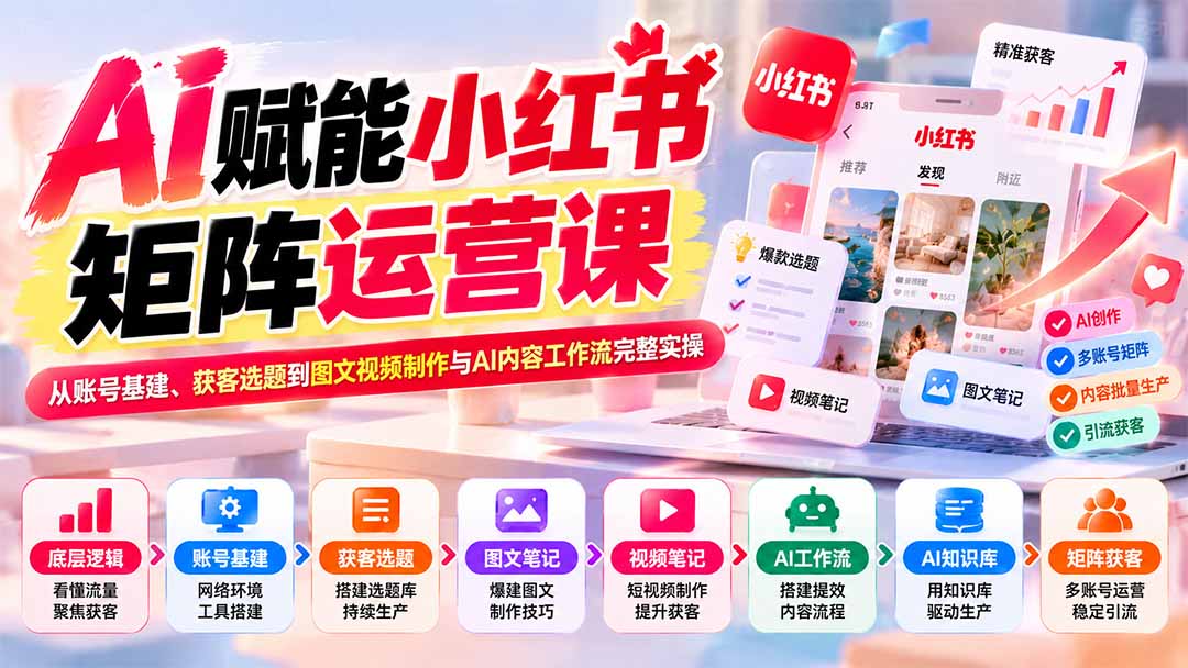 AI赋能小红书矩阵运营课：从账号基建、获客选题到图文视频制作与AI内容工作流完整实操-智点网