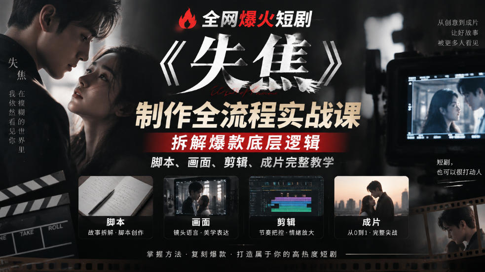 全网爆火短剧《失焦》制作全流程实战课｜拆解爆款底层逻辑，脚本、画面、剪辑、成片完整教学-智点网