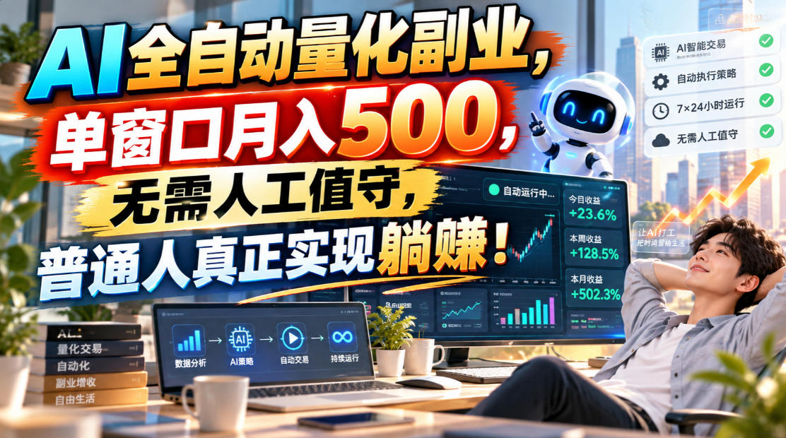 AI全自动量化副业，单窗口月入500，无需人工值守，普通人真正实现躺賺！-智点网