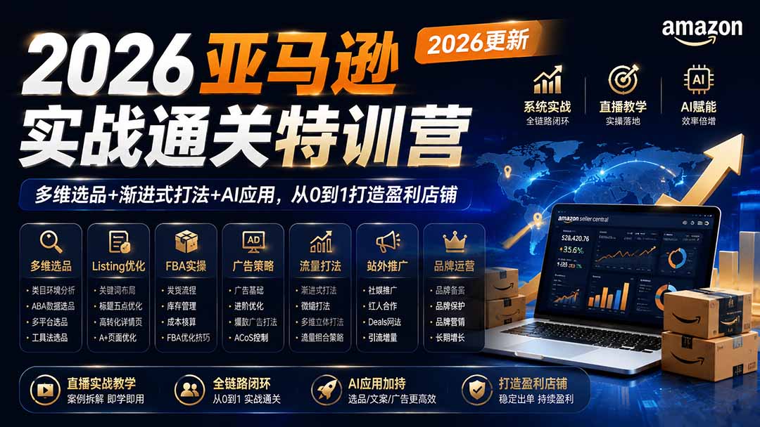 2026亚马逊实战通关特训营-更新1001，多维选品+渐进式打法+AI应用，从0到1打造盈利店铺-智点网