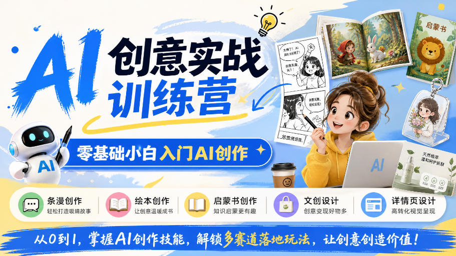 AI创意实战训练营，零基础小白入门AI创作，解锁条漫、绘本、启蒙书、文创、详情页多赛道落地玩法-智点网