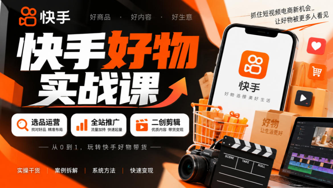 快手好物实战课｜选品运营+全站推广+二创剪辑带货变现-智点网