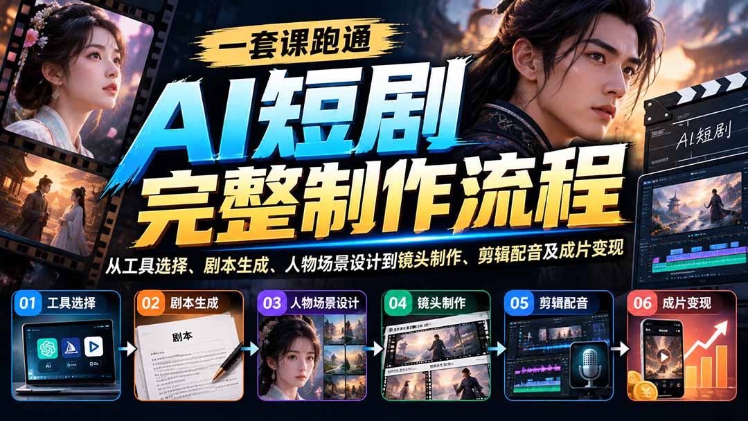 一套课跑通AI短剧完整制作流程：从工具选择、剧本生成、人物场景设计到镜头制作、剪辑配音及成片变现-智点网