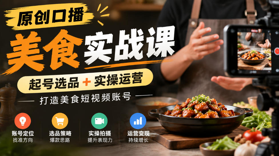 原创口播美食实战课，起号选品+实操运营，打造美食短视频账号-智点网