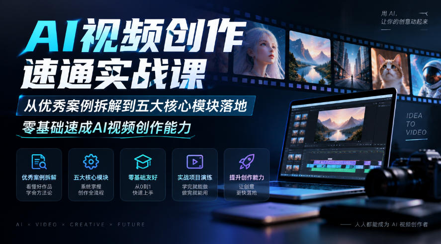 AI视频创作速通实战课｜从优秀案例拆解到五大核心模块落地，零基础速成AI视频创作能力-智点网