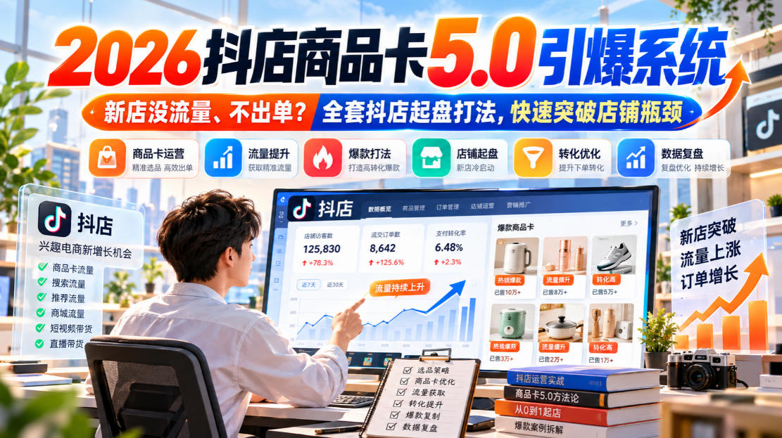 2026抖店商品卡5.0引爆店铺流量，新店没流量、不出单？全套抖店起盘打法，快速突破店铺瓶颈-智点网