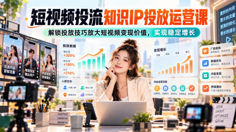 短视频投流知识IP投放运营课，解锁投放技巧放大短视频变现价值，实现稳定增长-智点网