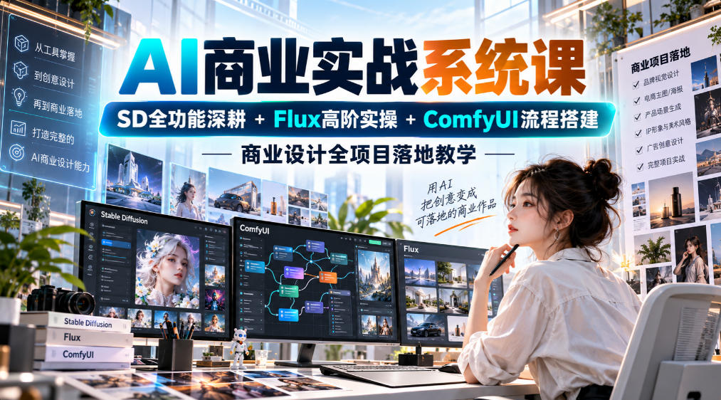 AI商业实战系统课｜SD全功能深耕+Flux高阶实操+Comfyui流程搭建，商业设计全项目落地教学-智点网